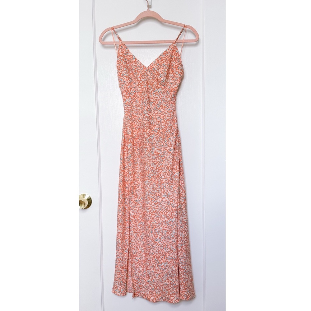 Sirena Boutique Orange Ditsy Floral Slip Midi Dress